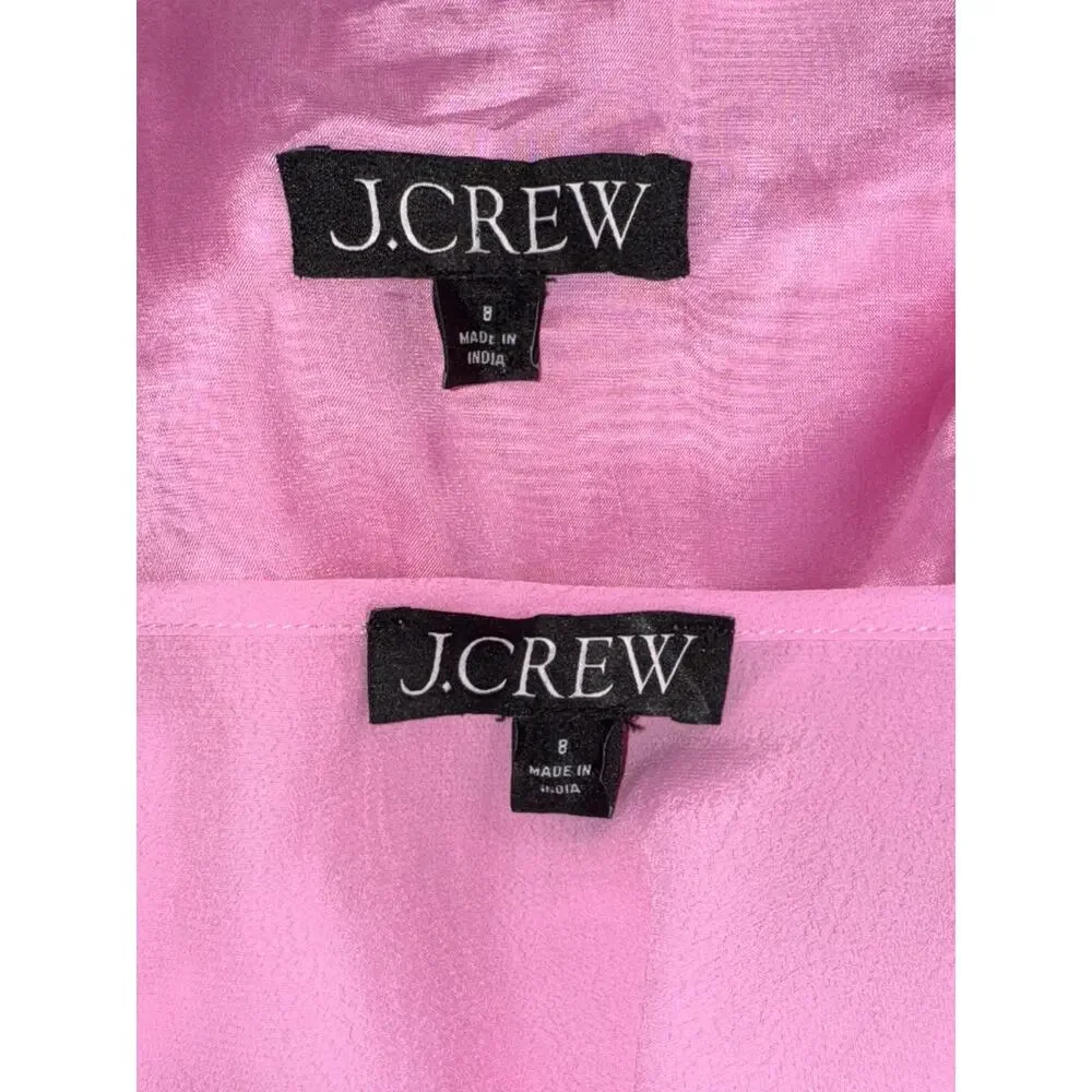 JCrew Sheer Bubble Gum Pink Collared Button Up Top Blouse Camisole 2 Piece Sz 8 - Picture 8 of 10